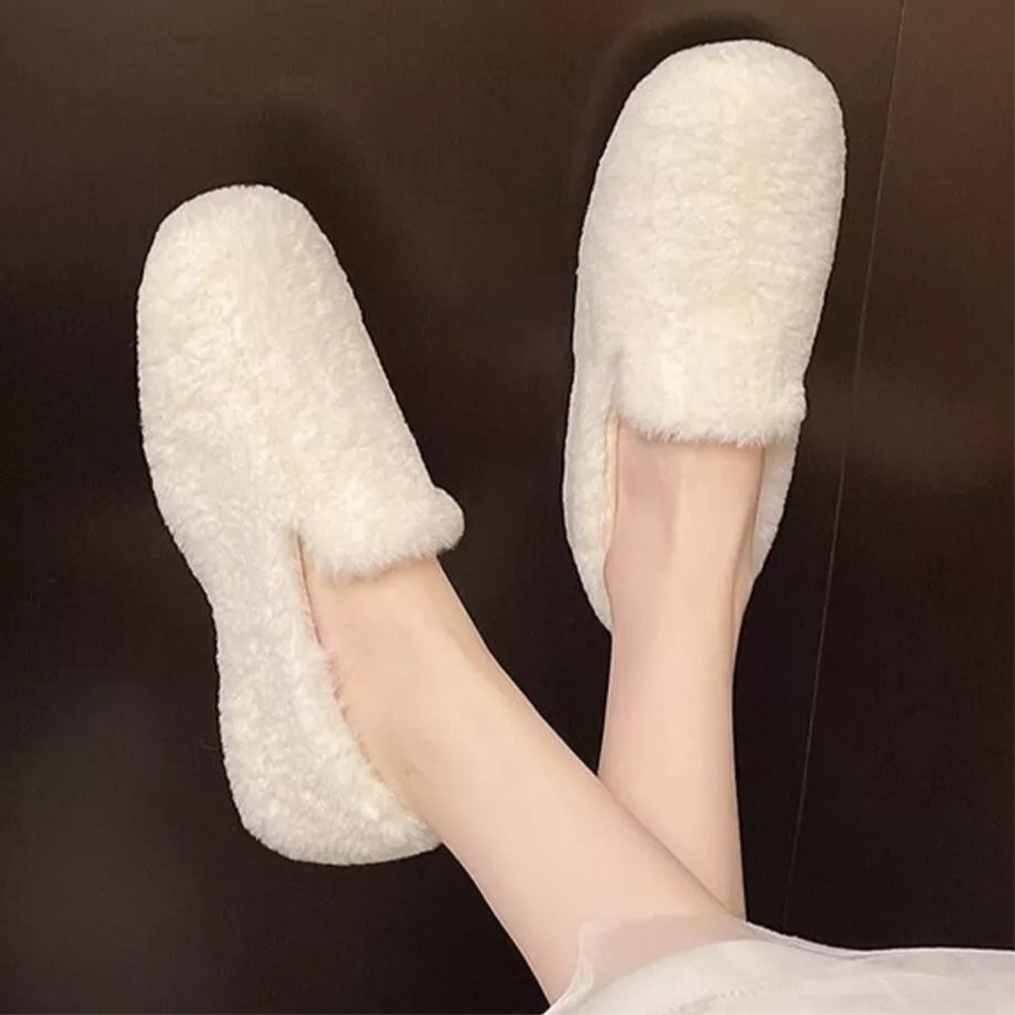 Fluffy Round Toe Slip-Ons in 4 Colours