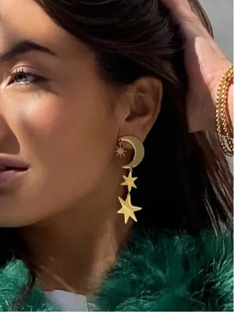18K Gold-Plated Moon & Star Dangle Earrings