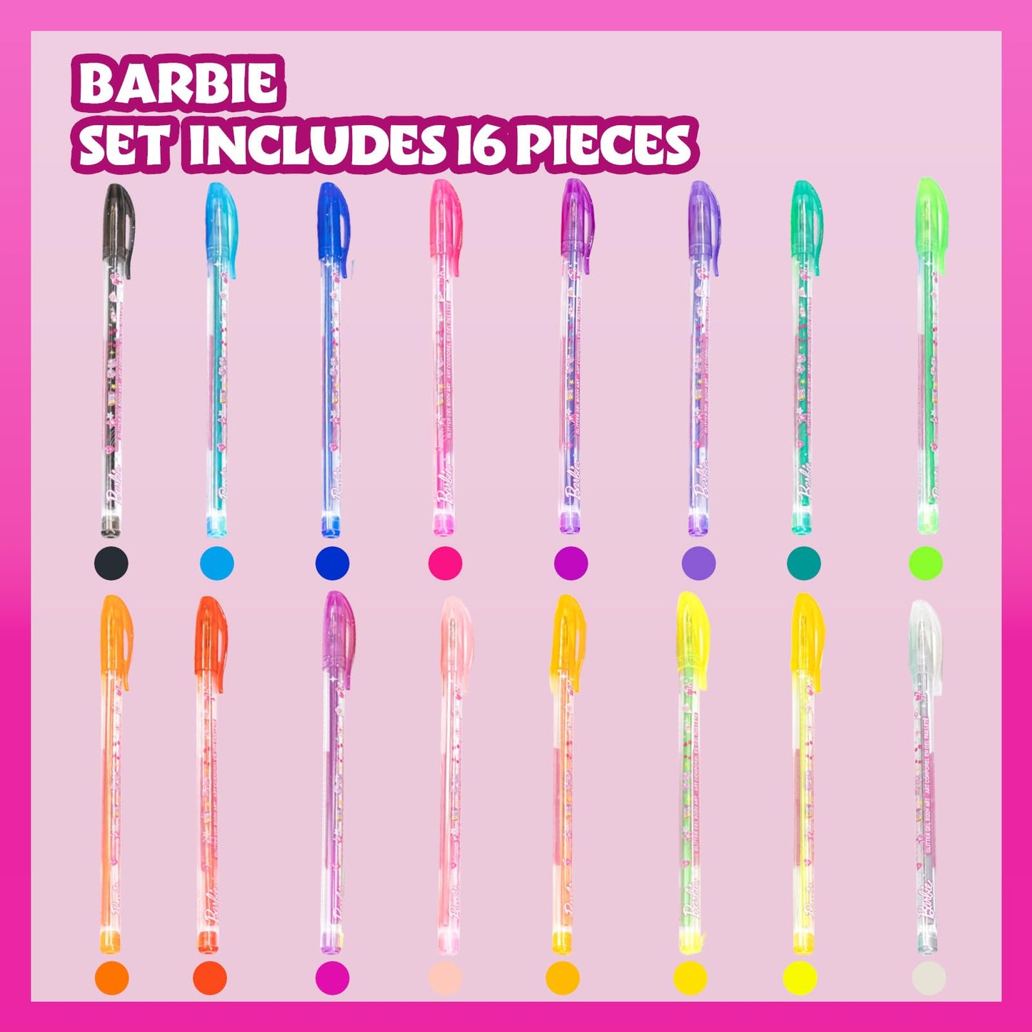 Townley Girl 16 Glitter Body Art Pen Set - Hello Kitty, Barbie, Disney Princess
