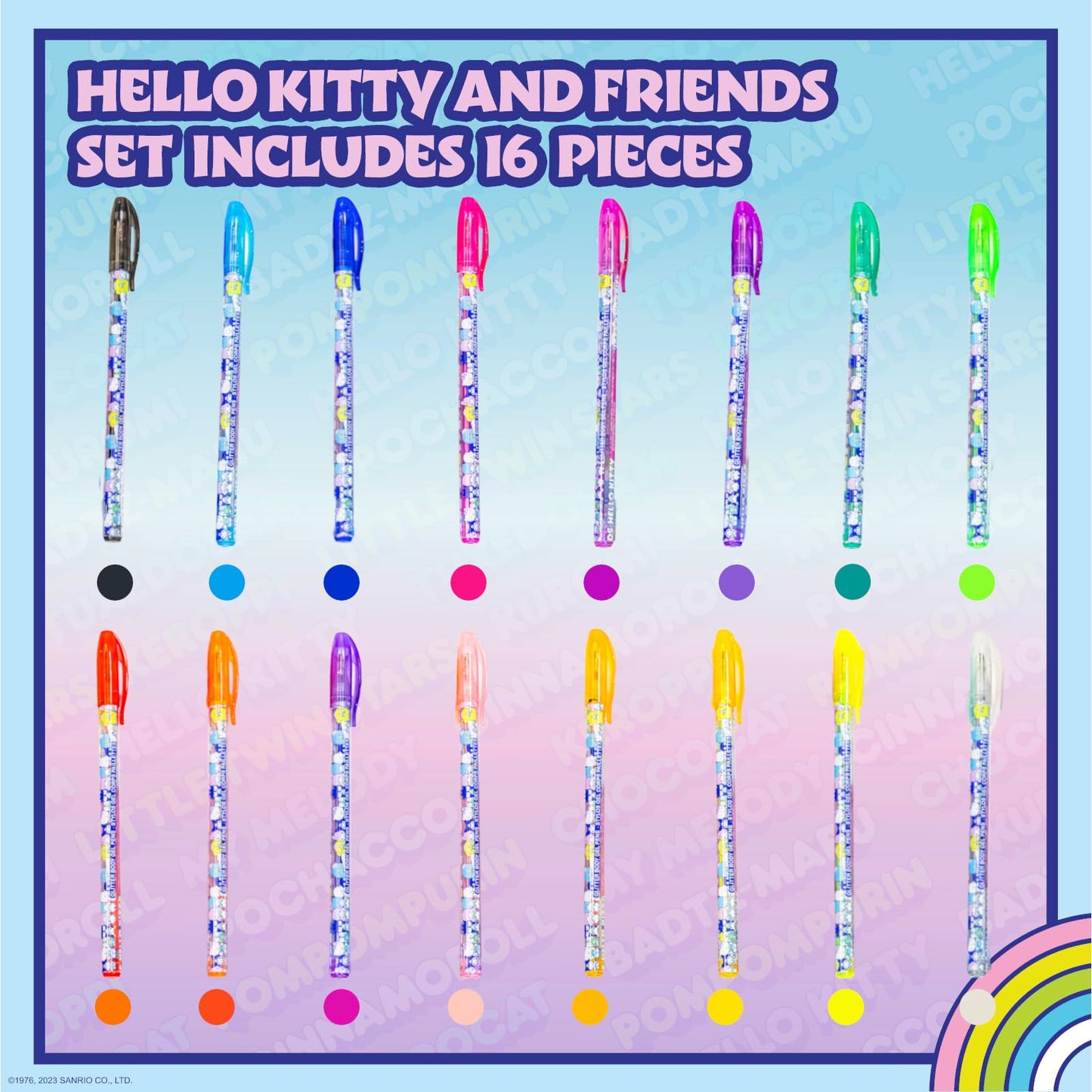 Townley Girl 16 Glitter Body Art Pen Set - Hello Kitty, Barbie, Disney Princess