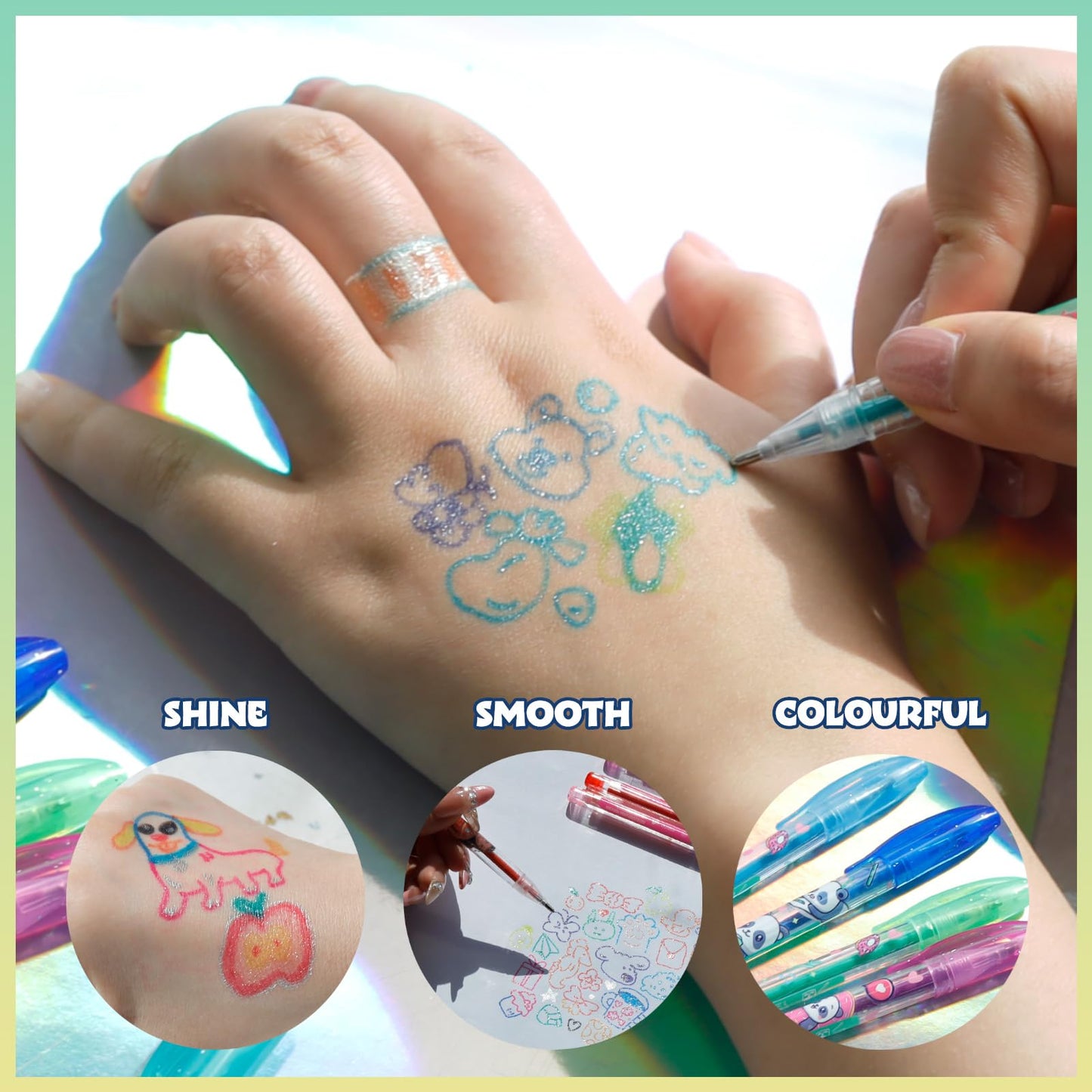 Townley Girl 16 Glitter Body Art Pen Set - Hello Kitty, Barbie, Disney Princess