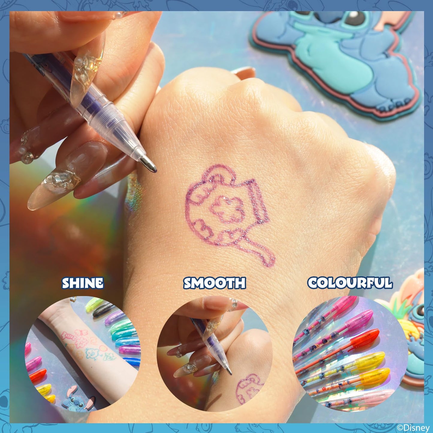 Townley Girl 16 Glitter Body Art Pen Set - Hello Kitty, Barbie, Disney Princess