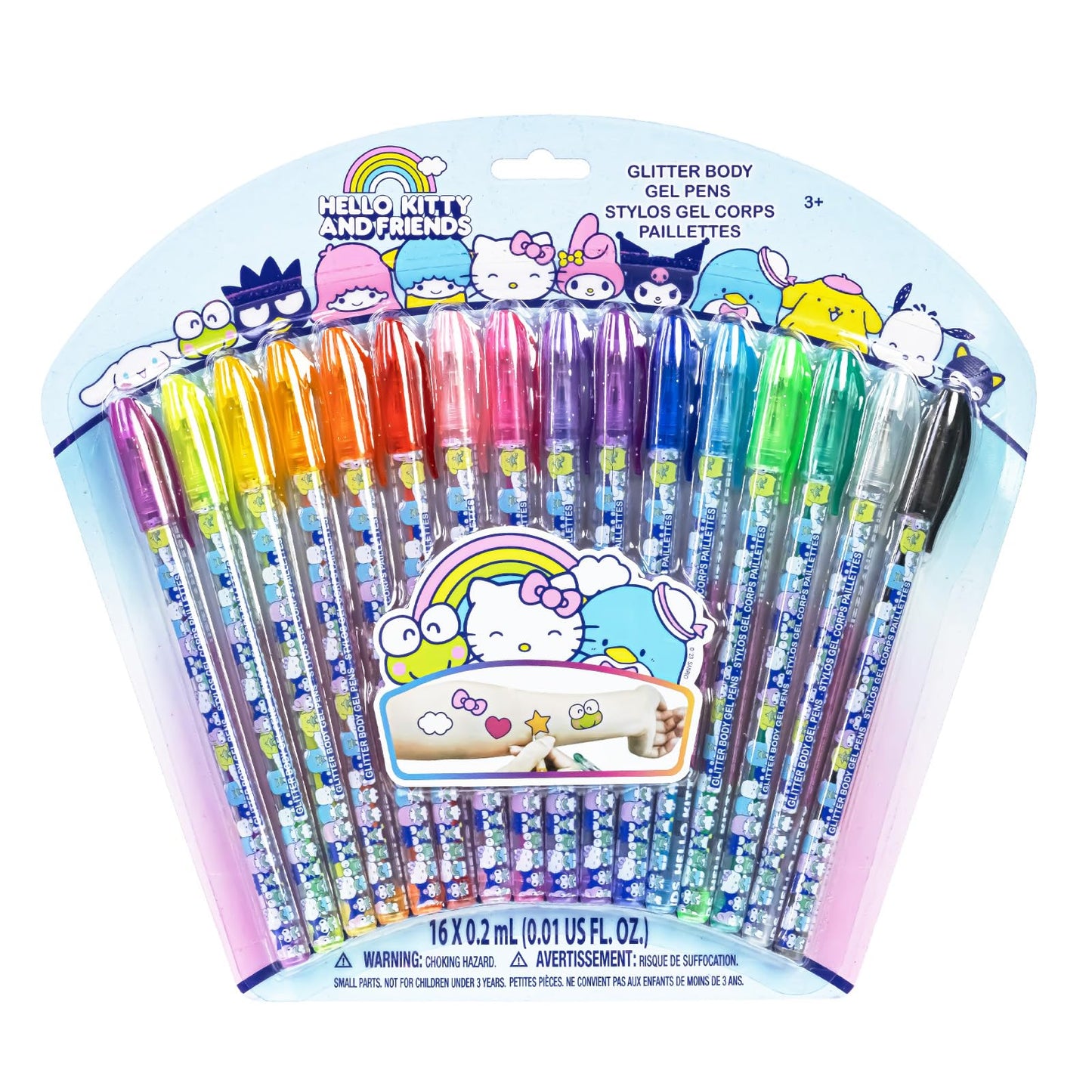 Townley Girl 16 Glitter Body Art Pen Set - Hello Kitty, Barbie, Disney Princess