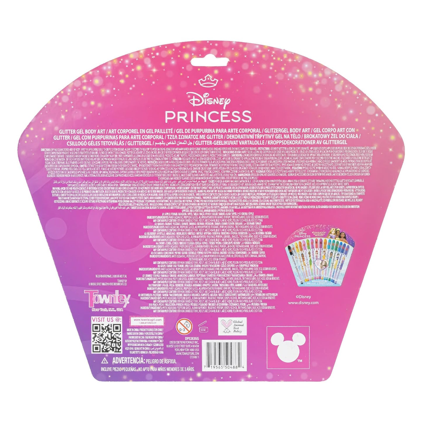 Townley Girl 16 Glitter Body Art Pen Set - Hello Kitty, Barbie, Disney Princess