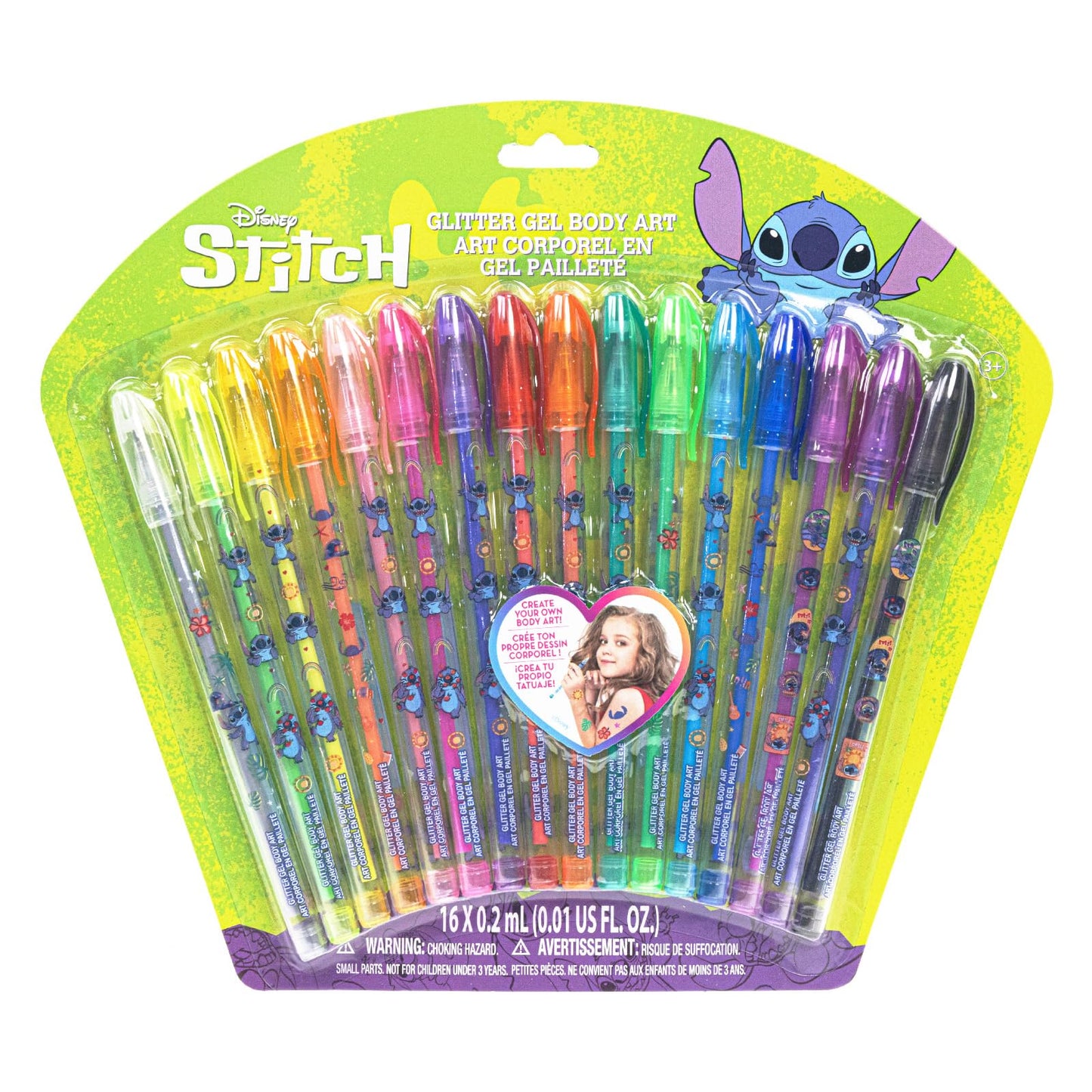 Townley Girl 16 Glitter Body Art Pen Set - Hello Kitty, Barbie, Disney Princess