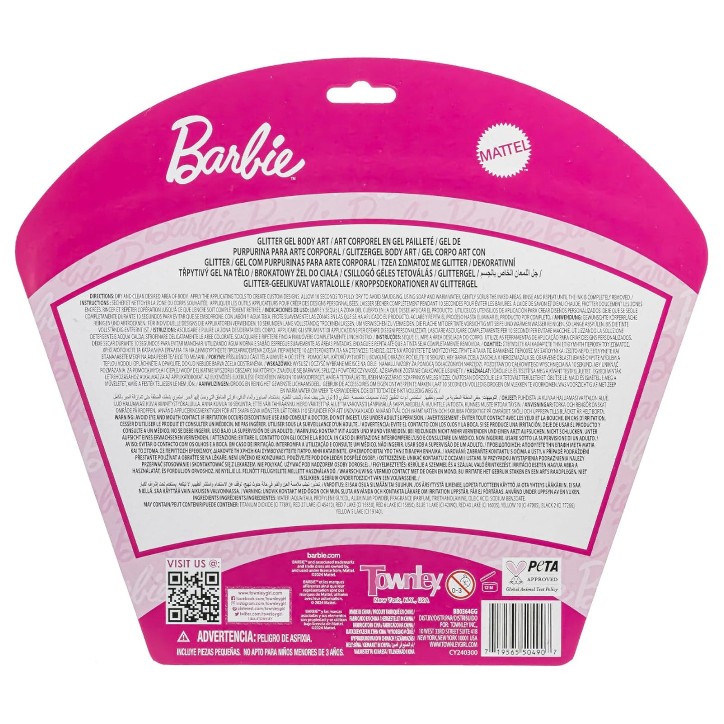 Townley Girl 16 Glitter Body Art Pen Set - Hello Kitty, Barbie, Disney Princess