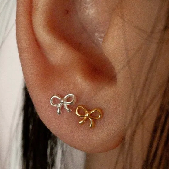 Copper Bow Stud Earrings in Gold & Sliver