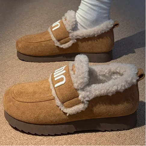 Faux Fur Suede Round Toe Slip-Ons in 3 Colours