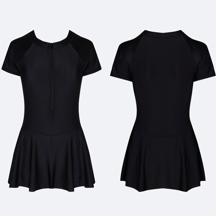 Short-sleeved One-piece Skirt Slimming Swimsuit With Pads in 2 Colours