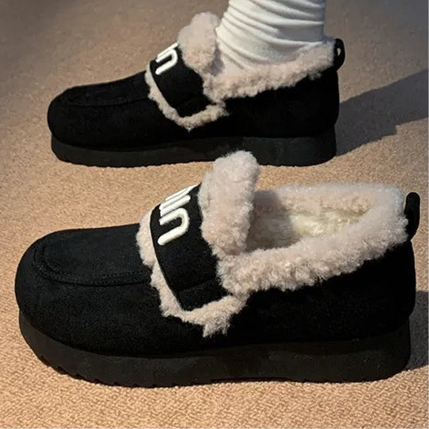 Faux Fur Suede Round Toe Slip-Ons in 3 Colours