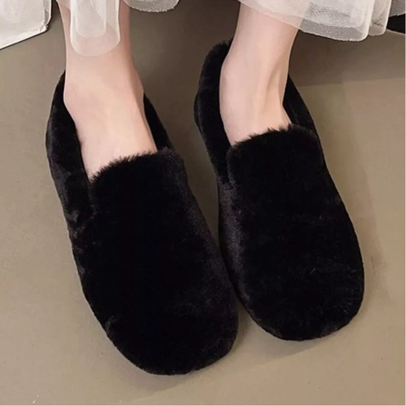 Fluffy Round Toe Slip-Ons in 4 Colours