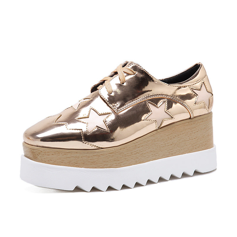 2025 Star Shoes Platform Shoes Patent Leather High Heel Square-toe Wedge Shoes Casual British Style