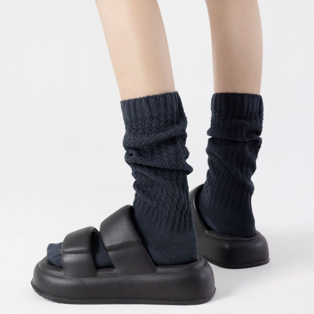 2025 Solid Color Thin Simple Loose High Calf Socks Piled Six Colors