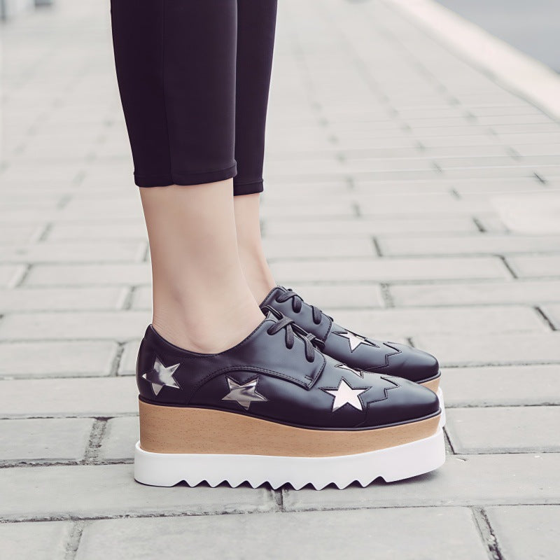 2025 Star Shoes Platform Shoes Patent Leather High Heel Square-toe Wedge Shoes Casual British Style