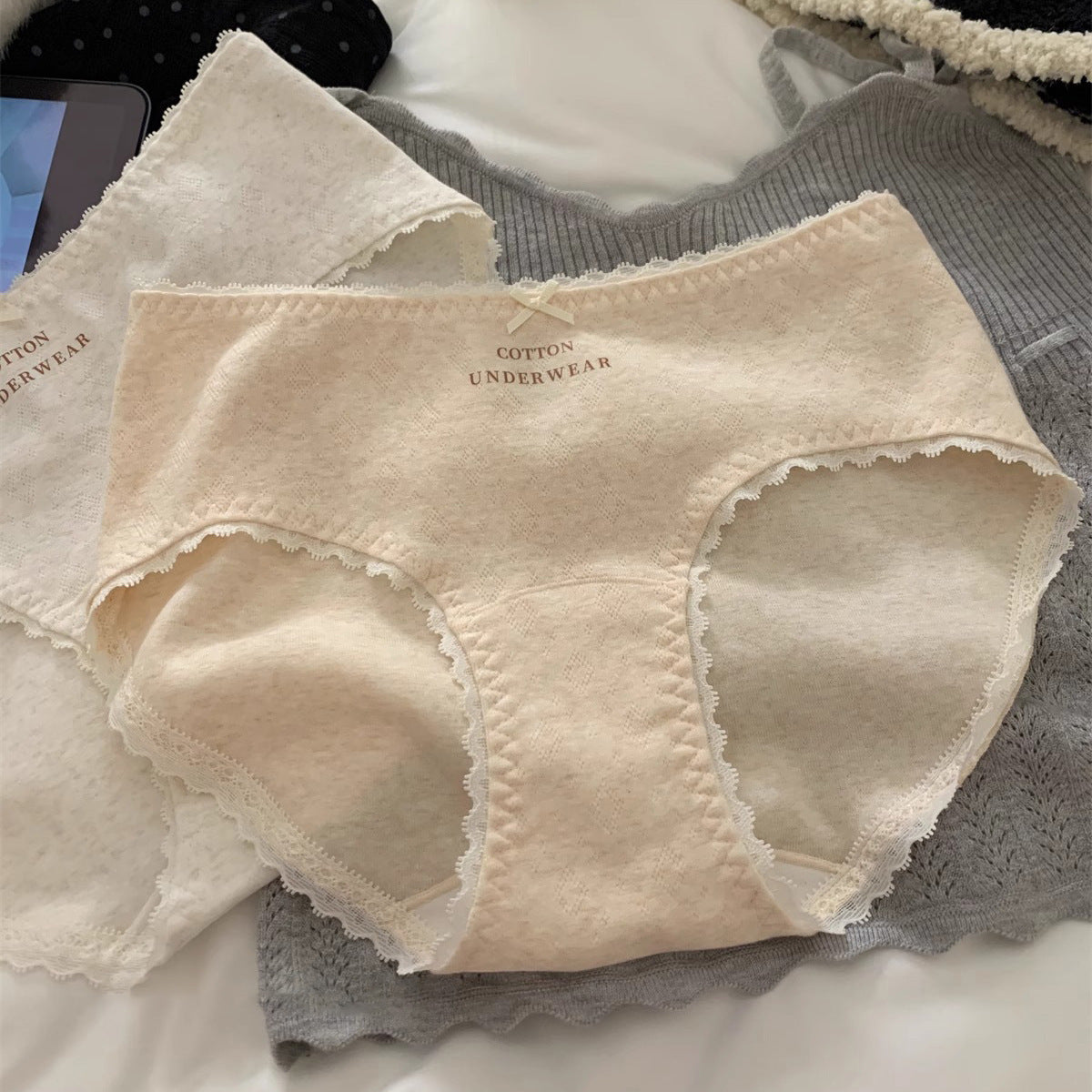 10A Antibacterial French Style Raw Cotton Underwear Mid-Waist Long Crotch Plus Size