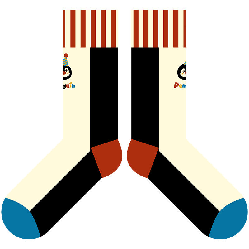 Autumn And Winter New Ladies Striped Home Casual Socks Dopamine Tide Socks Women Cute Cartoon Couple Cotton Socks Mid-tube Socks
