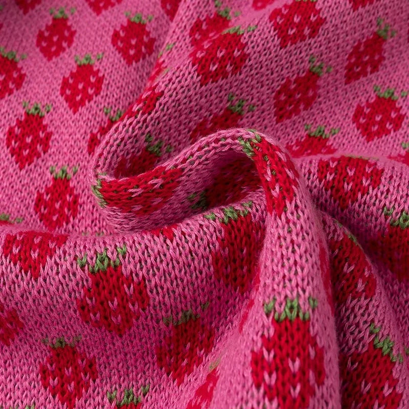Sweet Girl Strawberry Printed Knitted Pullover