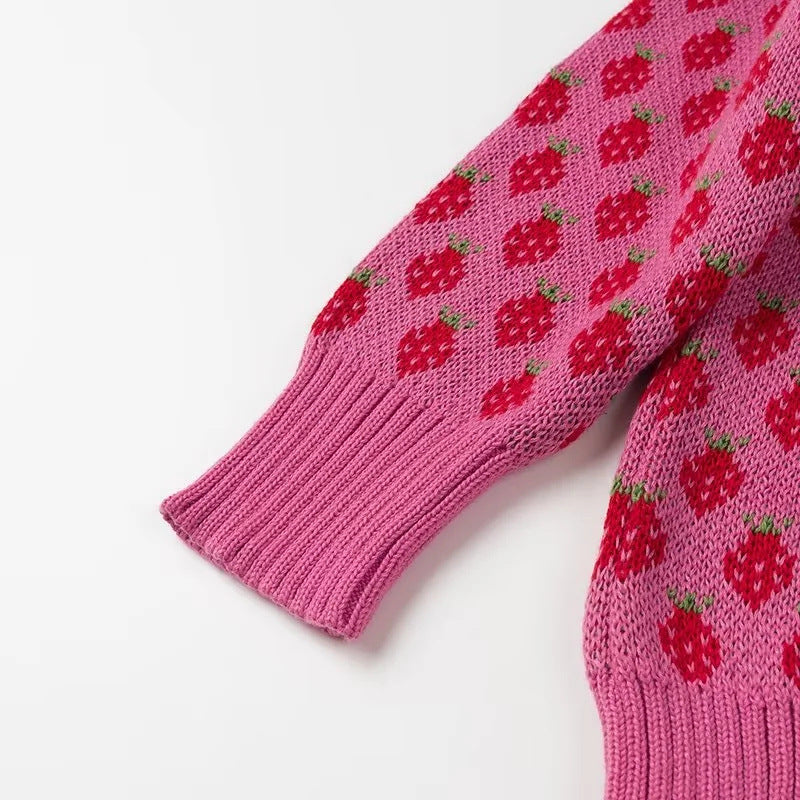 Sweet Girl Strawberry Printed Knitted Pullover