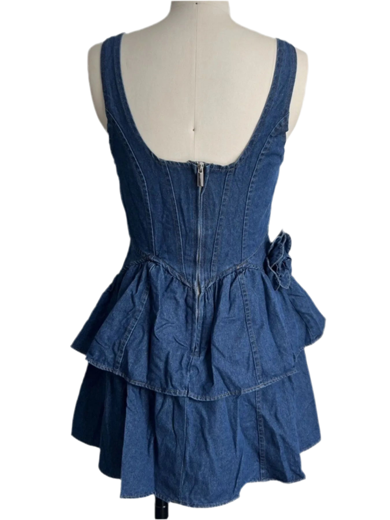 HOT STYLE | Ruffled Layered Scoop Neck Denim Dress