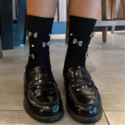 Pearl Detail Bow Crew Socks