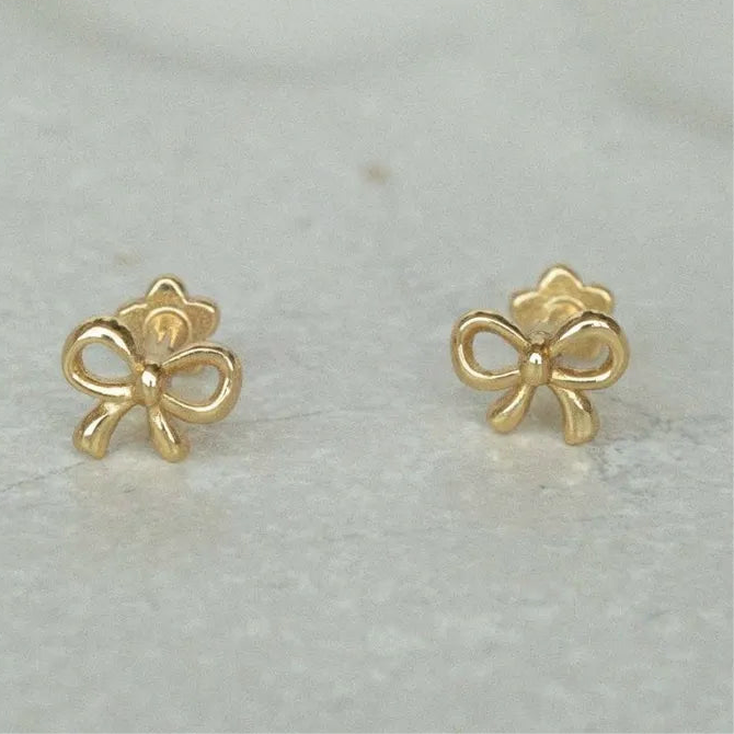 Copper Bow Stud Earrings in Gold & Sliver