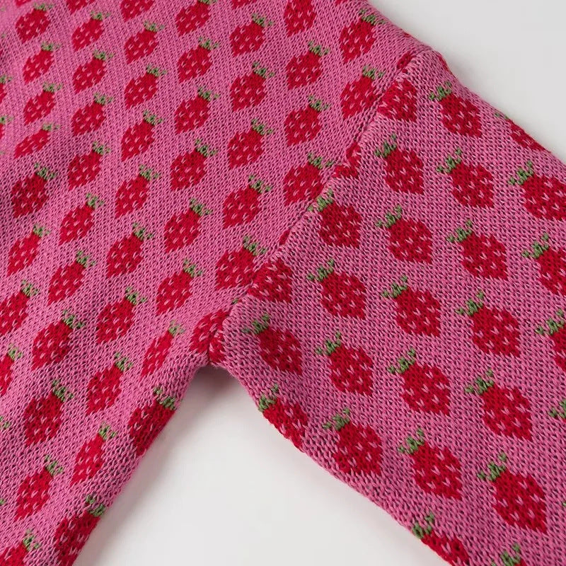 Sweet Girl Strawberry Printed Knitted Pullover