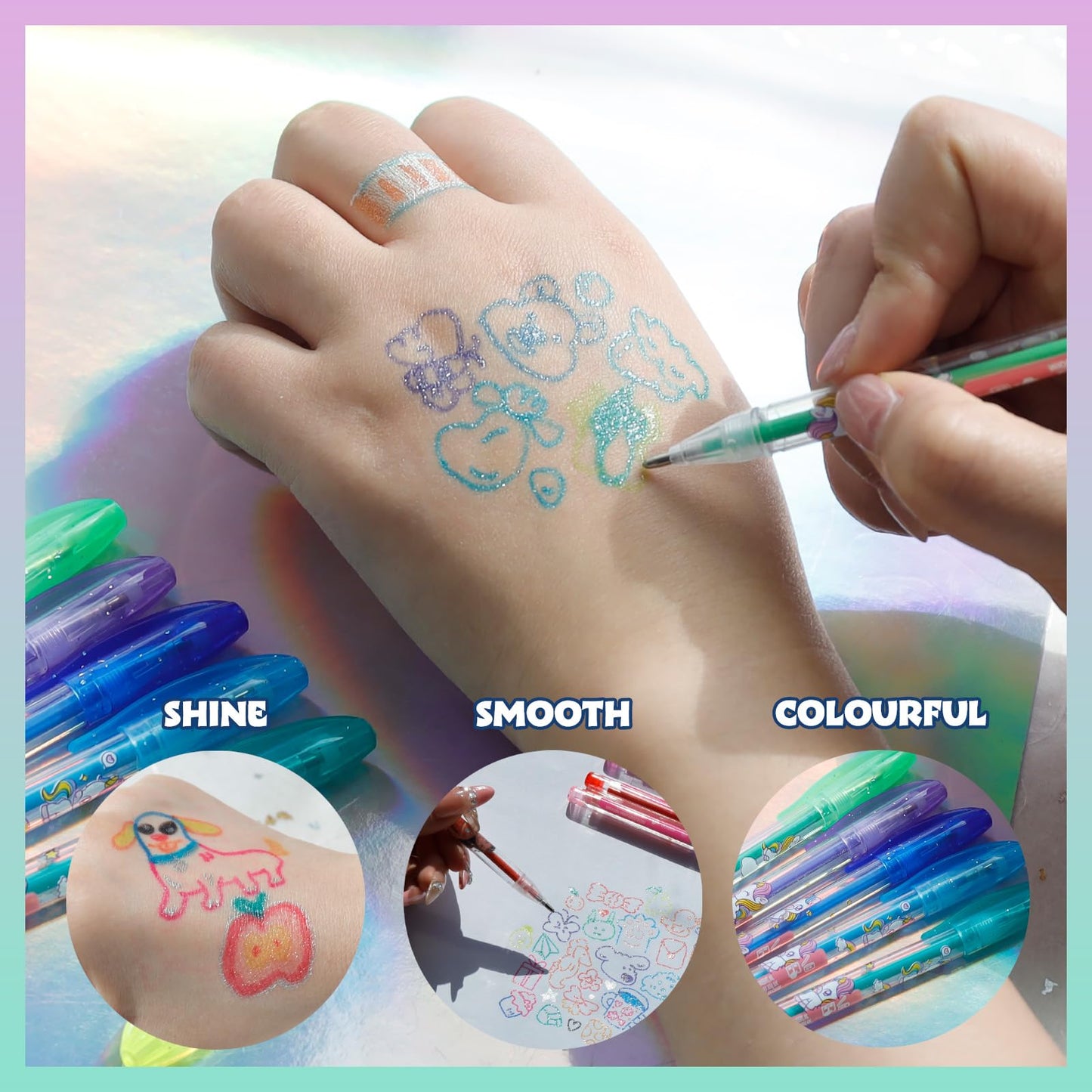 Townley Girl 16 Glitter Body Art Pen Set - Hello Kitty, Barbie, Disney Princess
