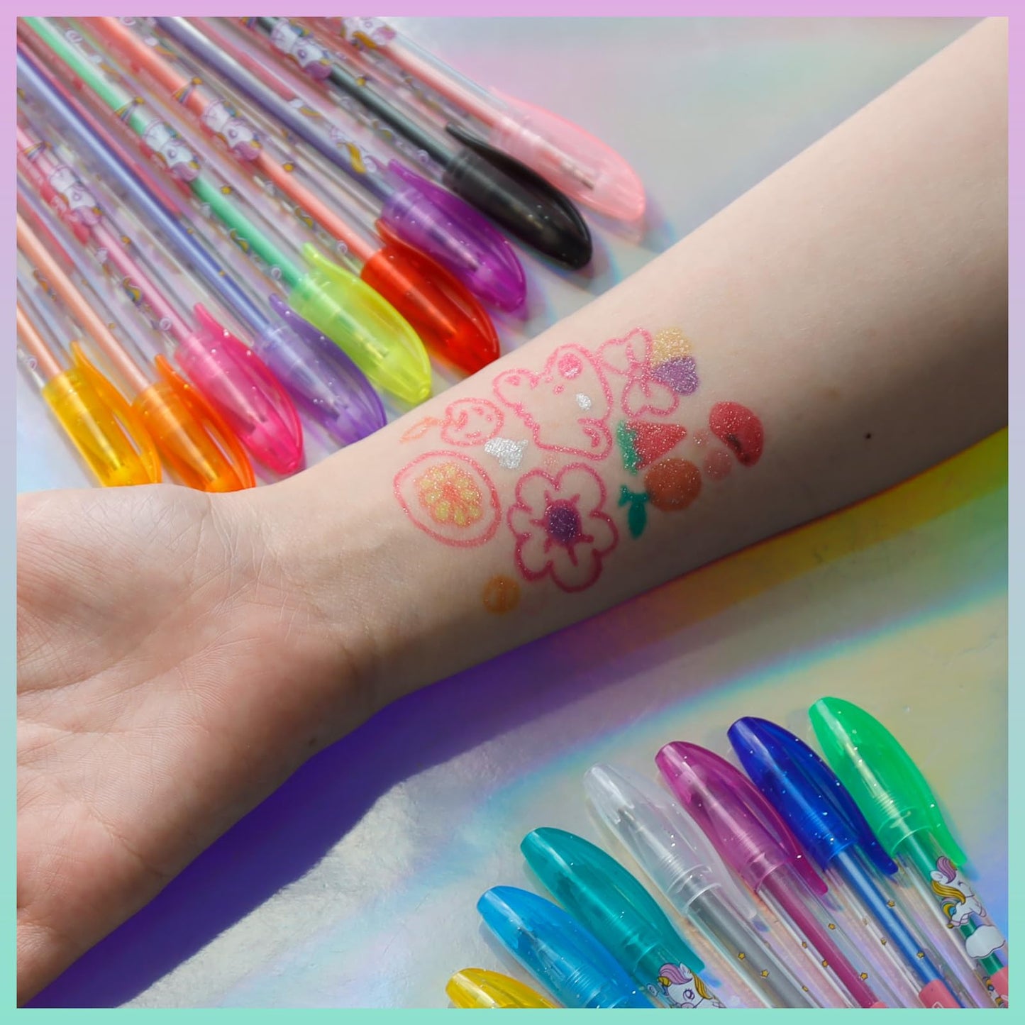 Townley Girl 16 Glitter Body Art Pen Set - Hello Kitty, Barbie, Disney Princess
