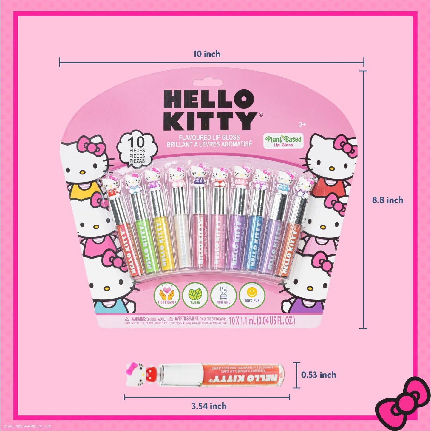 Hello Kitty 10 Piece Plant Based Lip Gloss, Girls Party Favors, by Townley Girl
