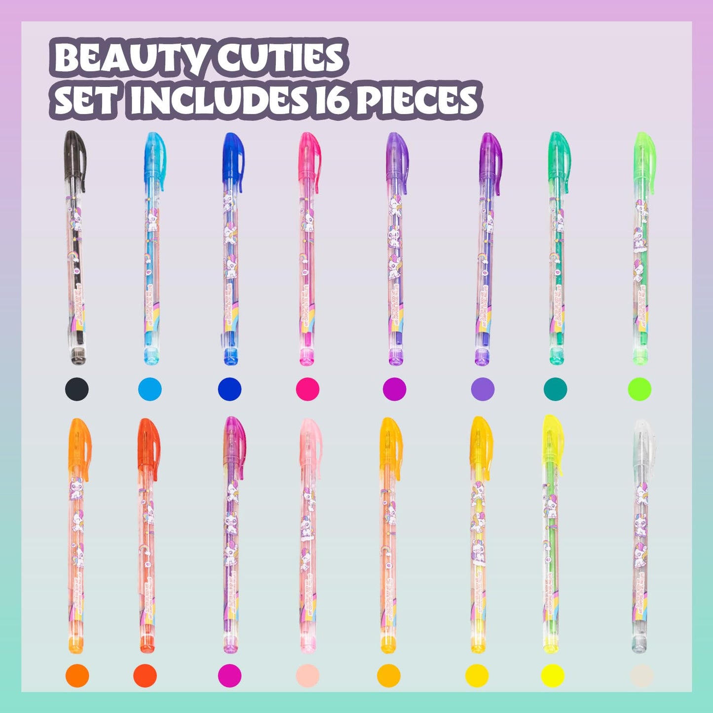 Townley Girl 16 Glitter Body Art Pen Set - Hello Kitty, Barbie, Disney Princess