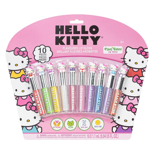 Hello Kitty 10 Piece Plant Based Lip Gloss, Girls Party Favors, by Townley Girl