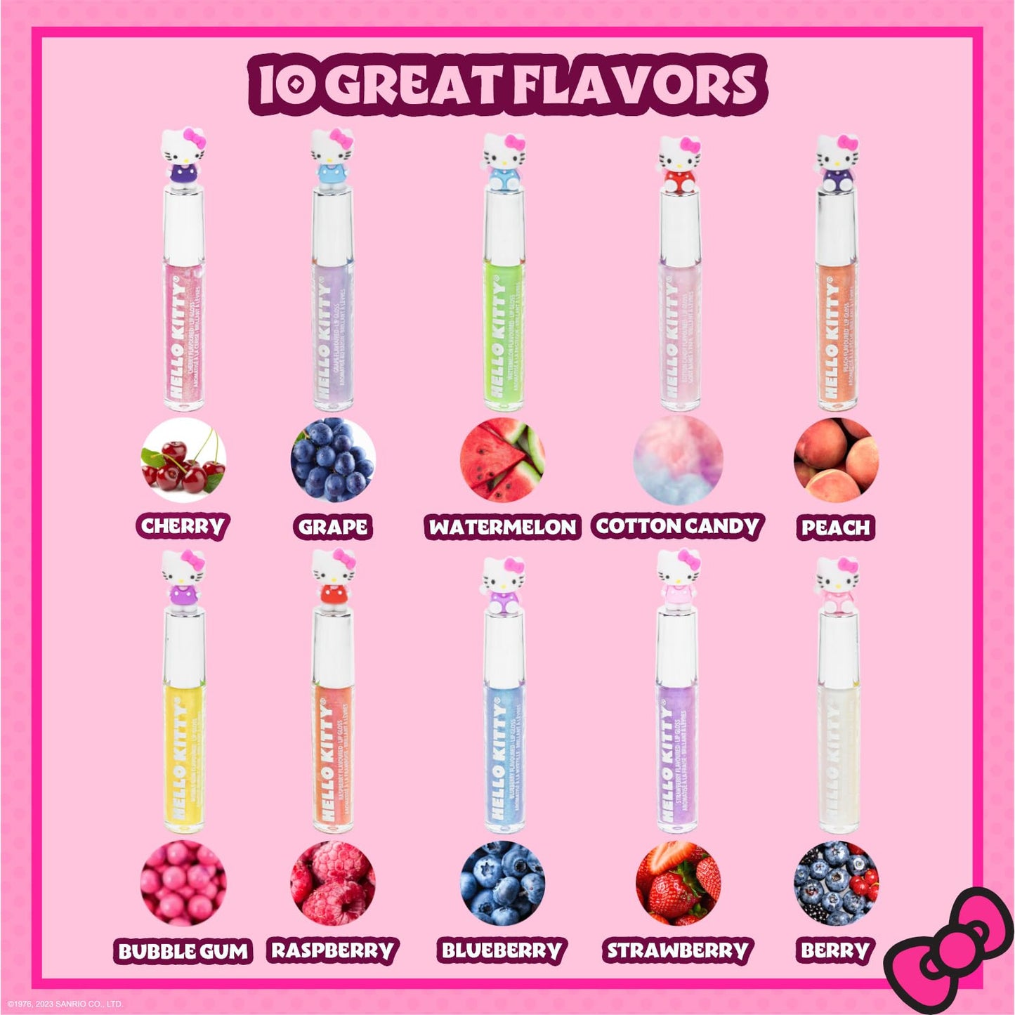 Hello Kitty 10 Piece Plant Based Lip Gloss, Girls Party Favors, by Townley Girl