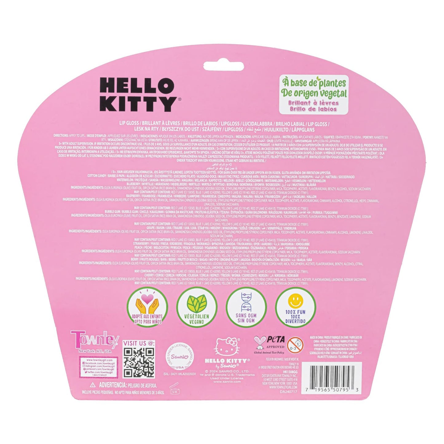 Hello Kitty 10 Piece Plant Based Lip Gloss, Girls Party Favors, by Townley Girl