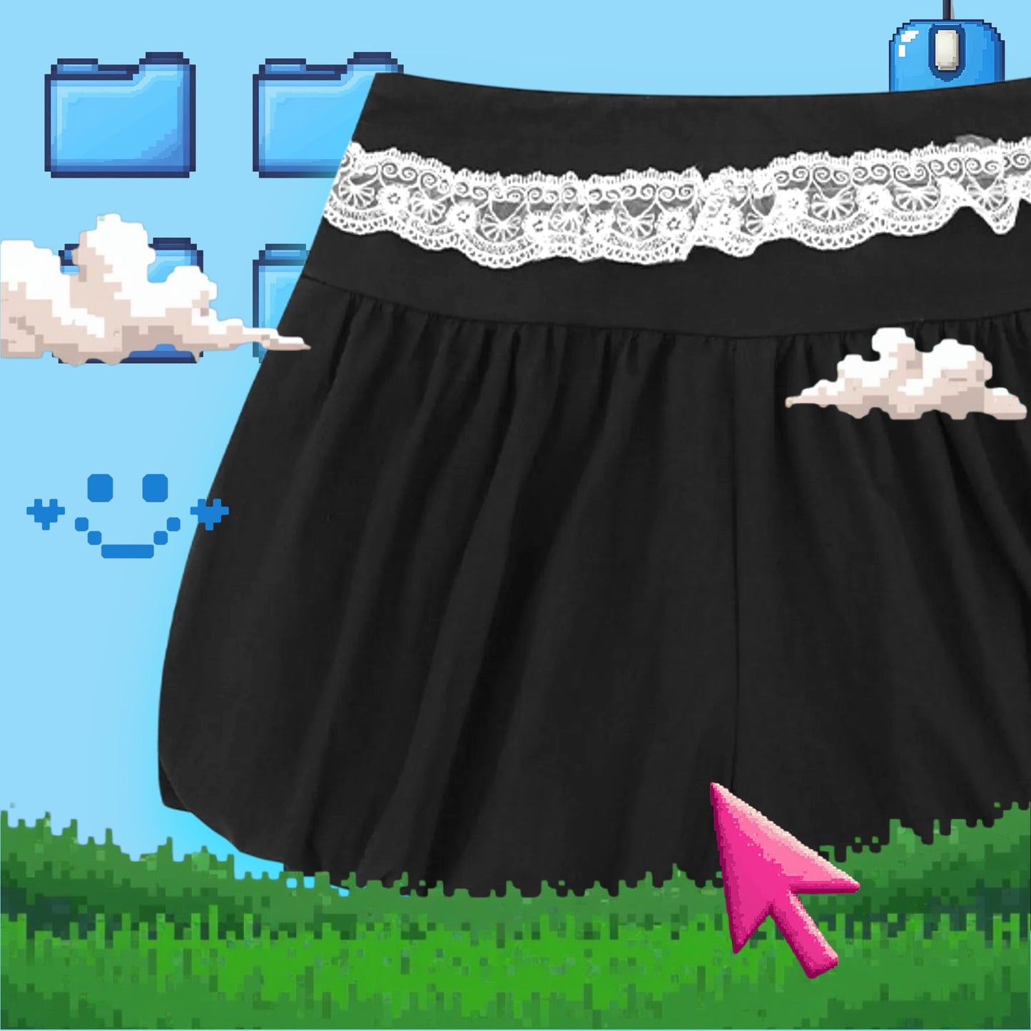 Lace Trim Shorts with Drawstring in 2 Colours