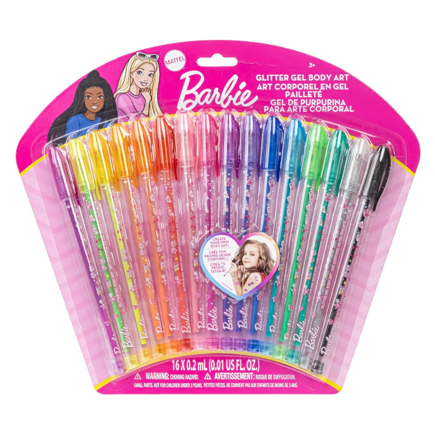 Townley Girl 16 Glitter Body Art Pen Set - Hello Kitty, Barbie, Disney Princess