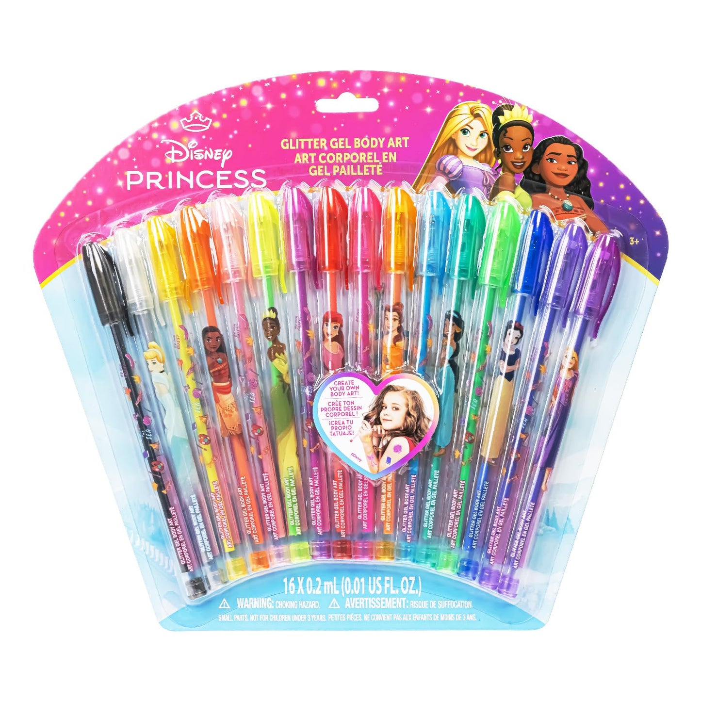 Townley Girl 16 Glitter Body Art Pen Set - Hello Kitty, Barbie, Disney Princess