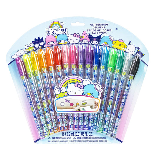 Townley Girl 16 Glitter Body Art Pen Set - Hello Kitty, Barbie, Disney Princess