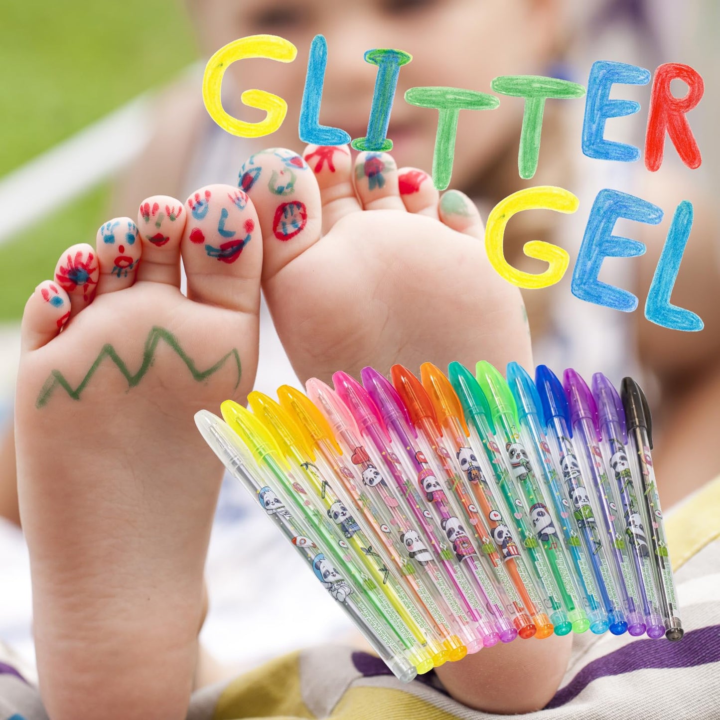 Townley Girl 16 Glitter Body Art Pen Set - Hello Kitty, Barbie, Disney Princess