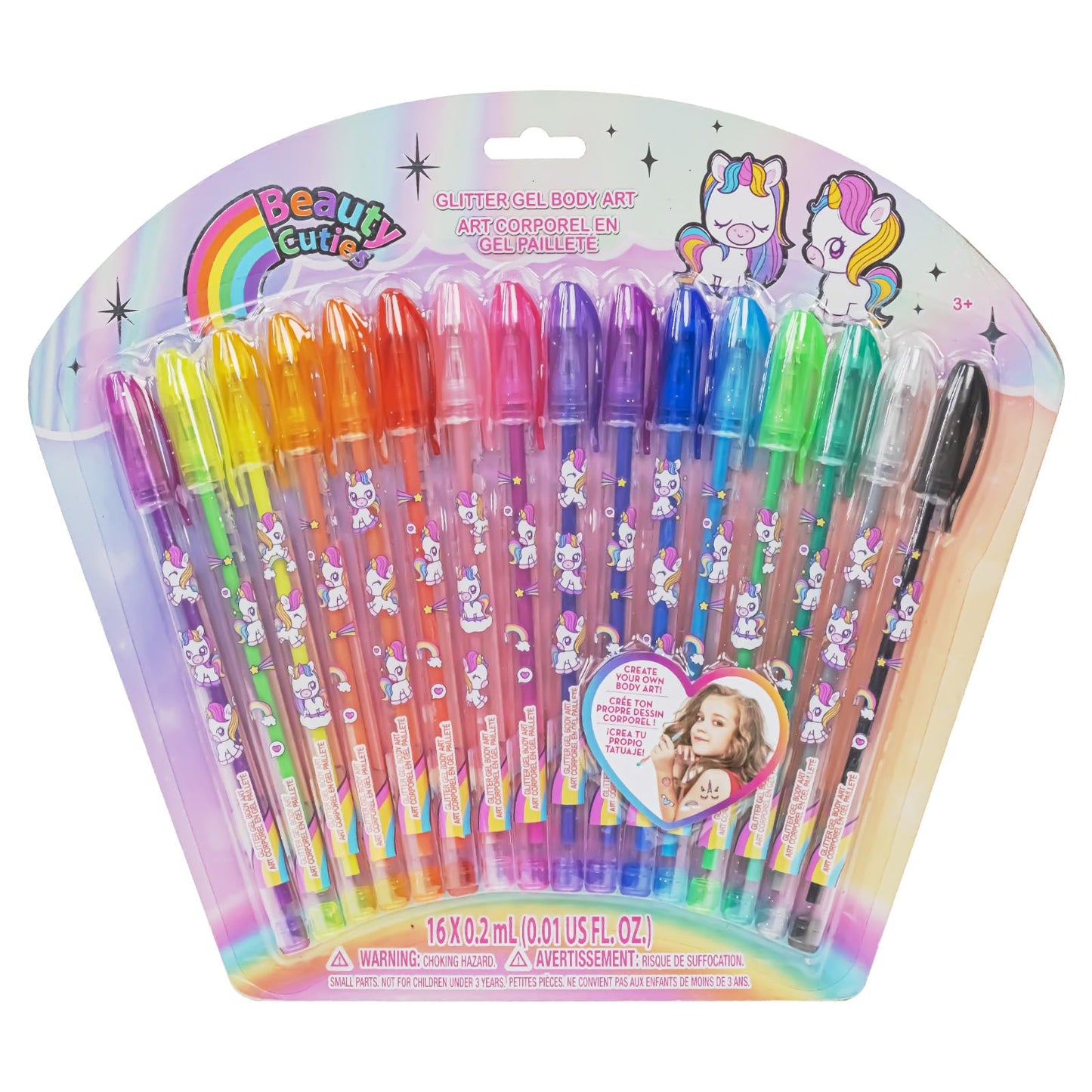 Townley Girl 16 Glitter Body Art Pen Set - Hello Kitty, Barbie, Disney Princess