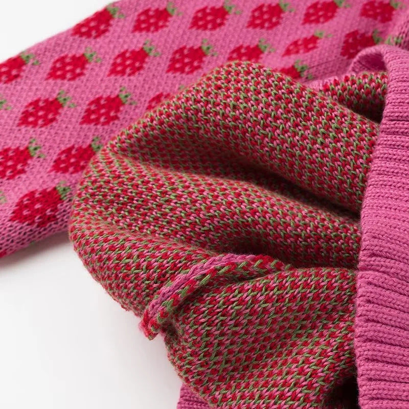 Sweet Girl Strawberry Printed Knitted Pullover