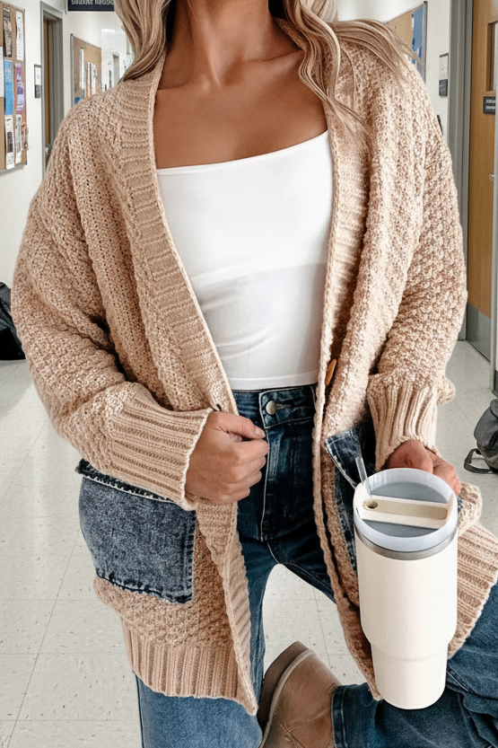 Textured Knit Open-Front Cardigan