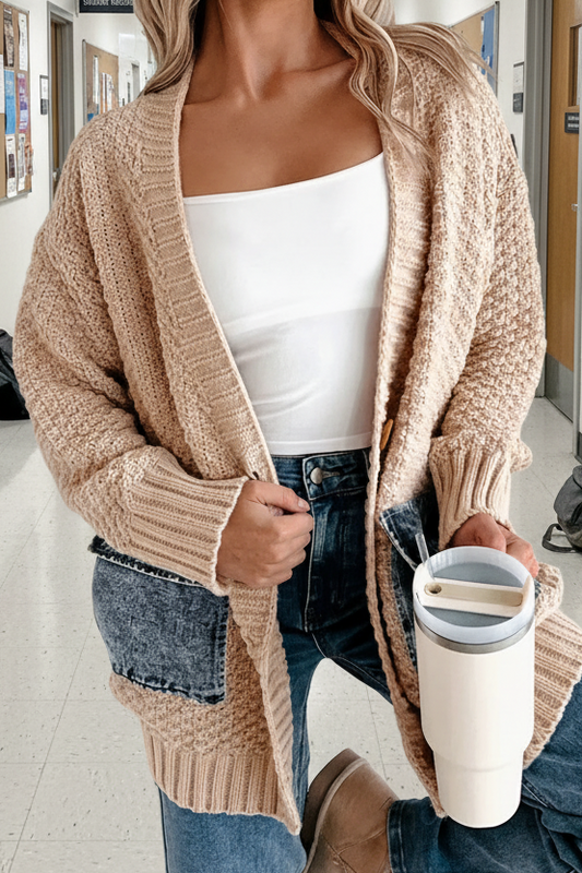 Textured Knit Open-Front Cardigan