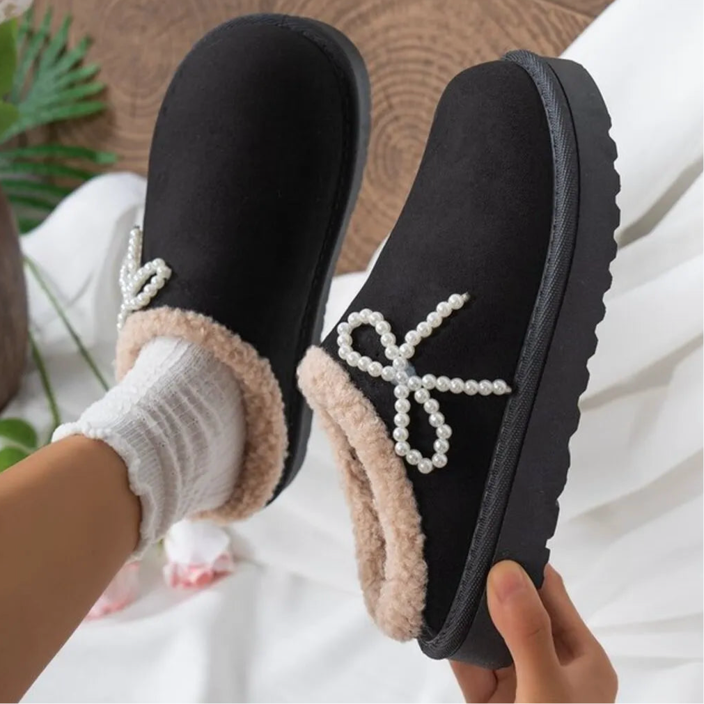 Pearl Bow Round Toe Slippers in 3 Colours