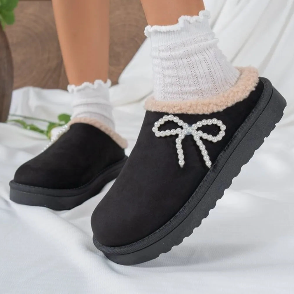 Pearl Bow Round Toe Slippers in 3 Colours
