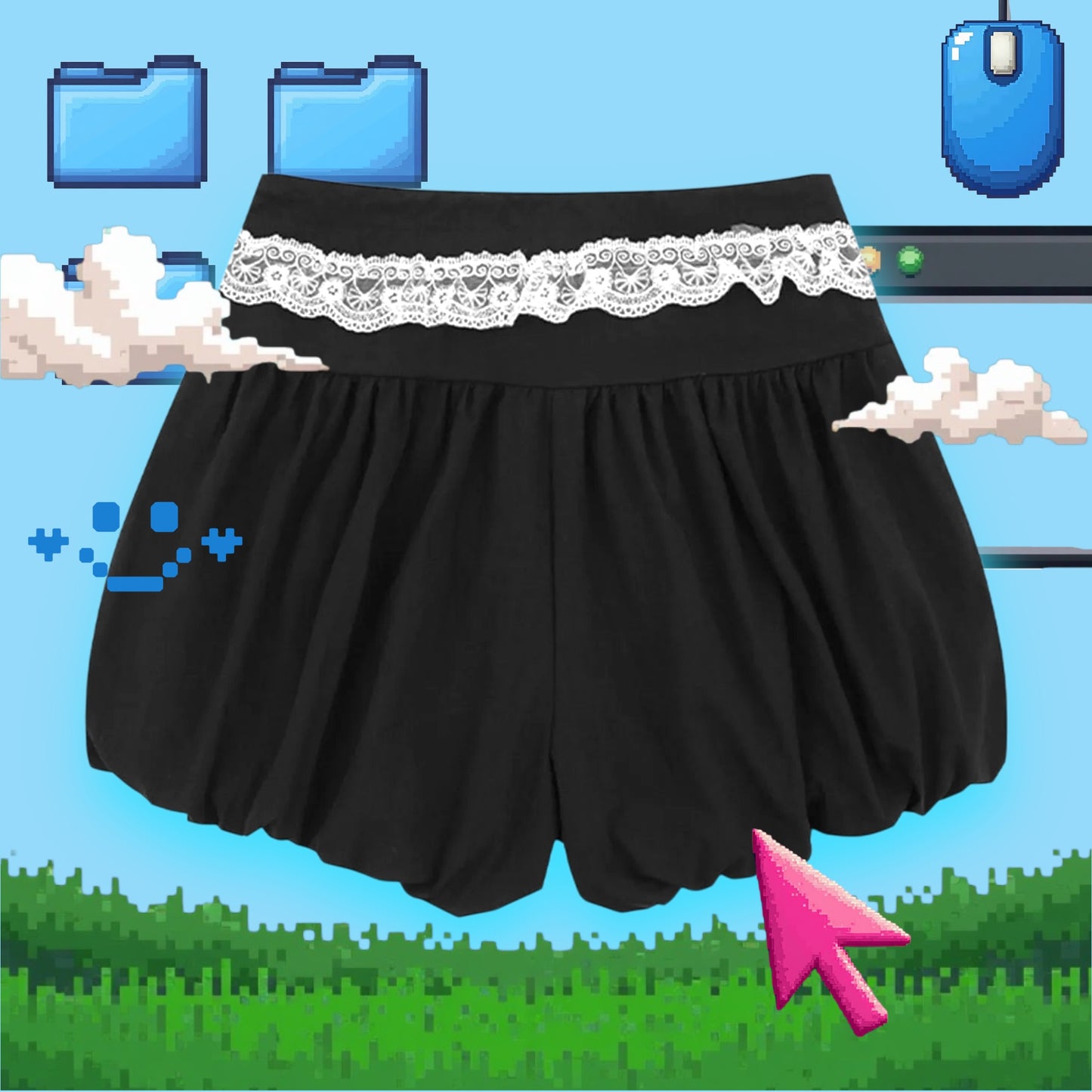 Lace Trim Shorts with Drawstring in 2 Colours