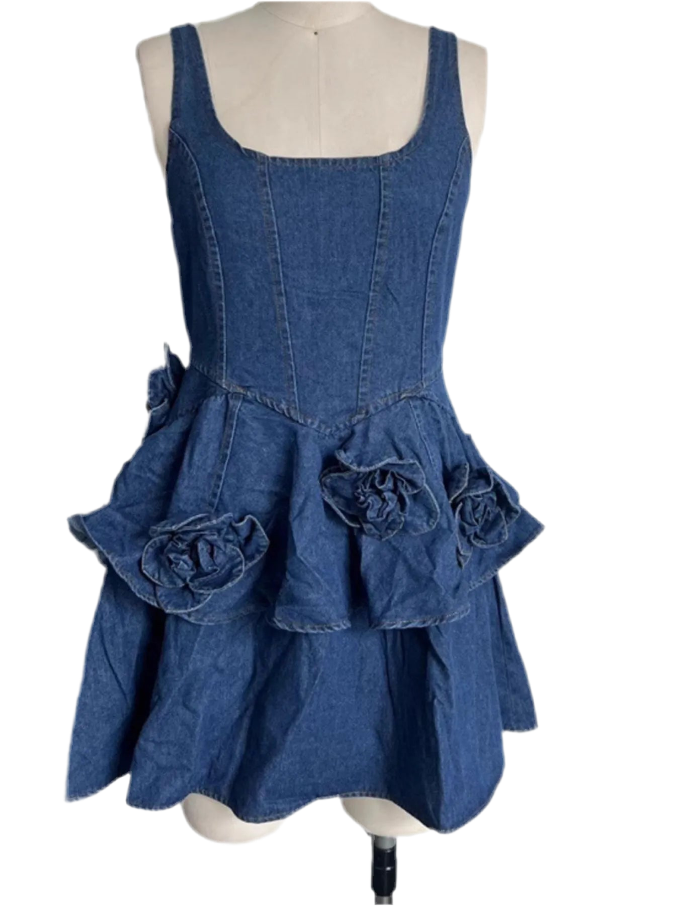 HOT STYLE | Ruffled Layered Scoop Neck Denim Dress