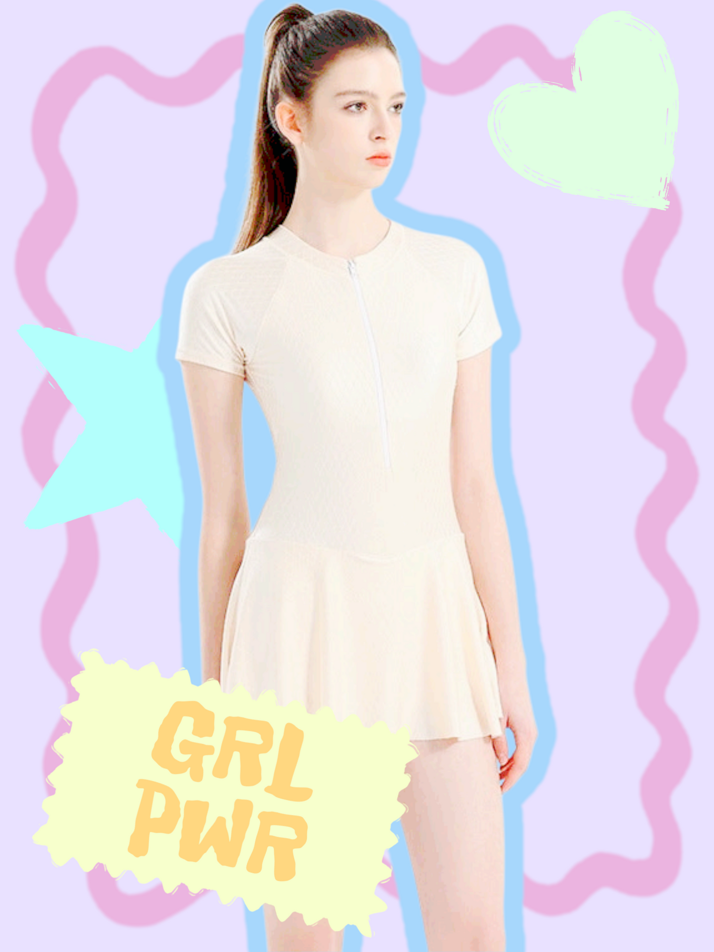 Short-sleeved One-piece Skirt Slimming Swimsuit With Pads in 2 Colours