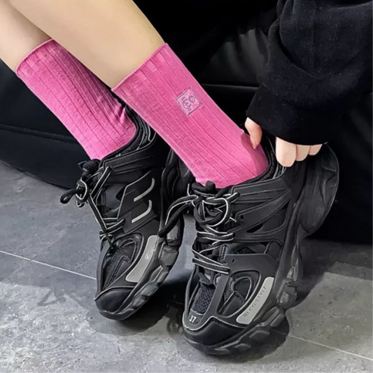 Breathable Ribbed Knit Crew Socks