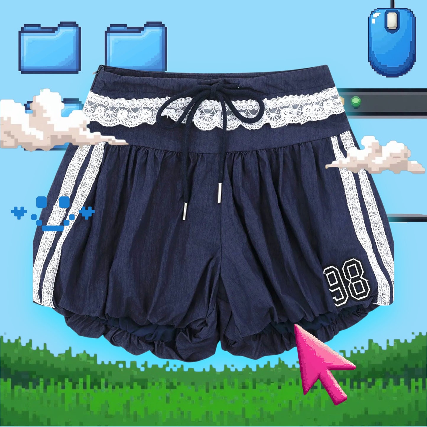 Lace Trim Shorts with Drawstring in 2 Colours