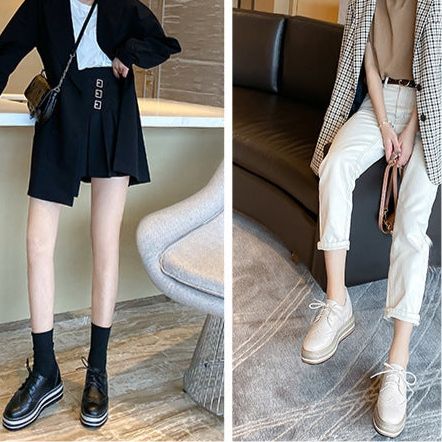 Matte PU Platform High-Heel Oxfords in Beige and Black